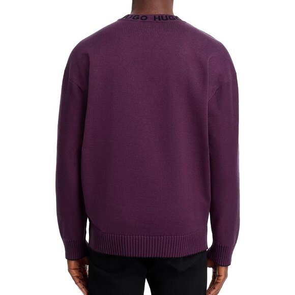 Hugo Boss Men's HUGO Smarlo Logo Oversized Cotton Knit Crewneck Sweater Purple - Picture 3 of 7